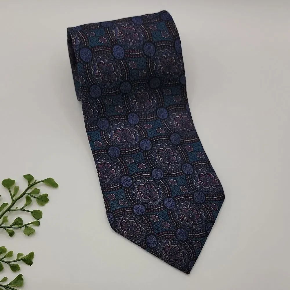 Seigo New York Silk Tie Paisley Print Teal, Blue, and Purple